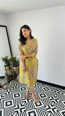 Women's Viscose Floral Printed Straight Kurta Set With Pant-ME65-YELO KERI-KP