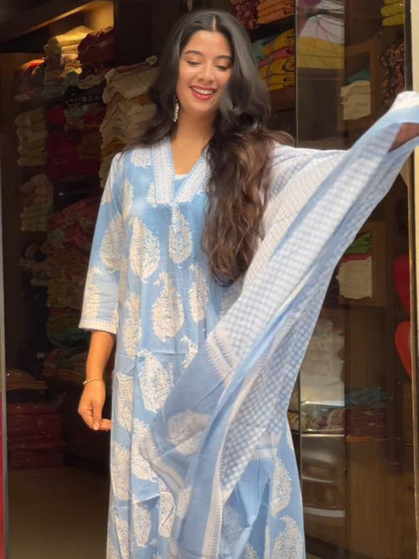 Women's Viscose Printed Straight Kurta Pant With Dupatta