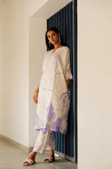 Women's Cotton Floral Printed A-Line co-ord set-ME68-whtprplcotn-Coset