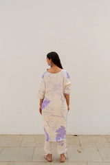 Women's Cotton Floral Printed A-Line co-ord set-ME68-whtprplcotn-Coset