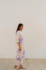 Women's Cotton Floral Printed A-Line co-ord set-ME68-whtprplcotn-Coset