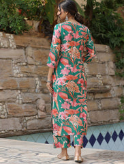 Women's Viscose Floral Printed Straight co-ord set-ME74-grnpink-codset