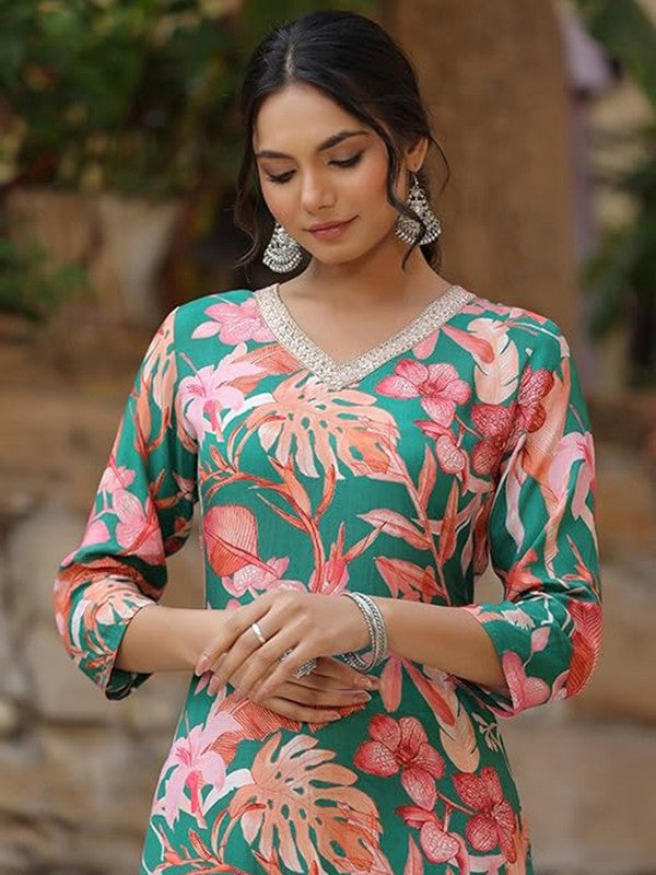 Women's Viscose Floral Printed Straight co-ord set