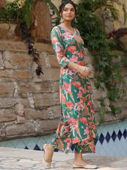 Women's Viscose Floral Printed Straight co-ord set-ME74-grnpink-codset