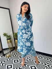 Women's Viscose Printed Straight Kurta Pant With Dupatta-ME76-srisroyalblu-KP