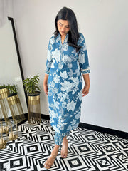 Women's Viscose Printed Straight Kurta Pant With Dupatta-ME76-srisroyalblu-KP