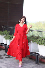 Women's Viscose Embroidered Angarkha Kurta Pant With Dupatta-ME77-RED