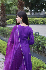 Women's Viscose Embroidered Angarkha Kurta Pant With Dupatta-ME77-purple