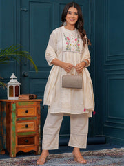 Women's Cotton Embroidered Flared Kurta Pant With Dupatta-ME93-Borar01