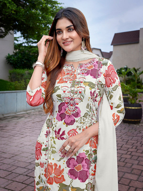 Women's Viscose Embroidered Straight Kurta Pant With Dupatta