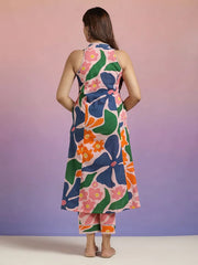 Women's Viscose Floral Printed Anarkali Kurta With Pant Set-ME96-Lmpinkco-set