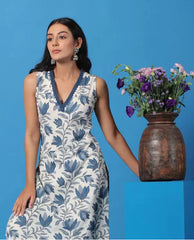 Women's Viscose Floral Printed Straight Kurta With Pant Set-ME97-KP-whtgry-lmb