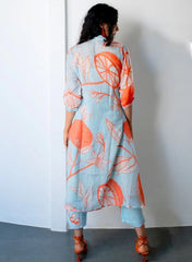 Women's Viscose Floral Printed Flared Kurta With Pant Set-ME98 sky dadam