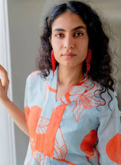 Women's Viscose Floral Printed Flared Kurta With Pant Set-ME98 sky dadam