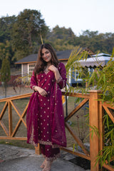 Women's Viscose silk Floral Embroidered Straight Kurta Palazzo With Dupatta-ME99 nryncherySKD