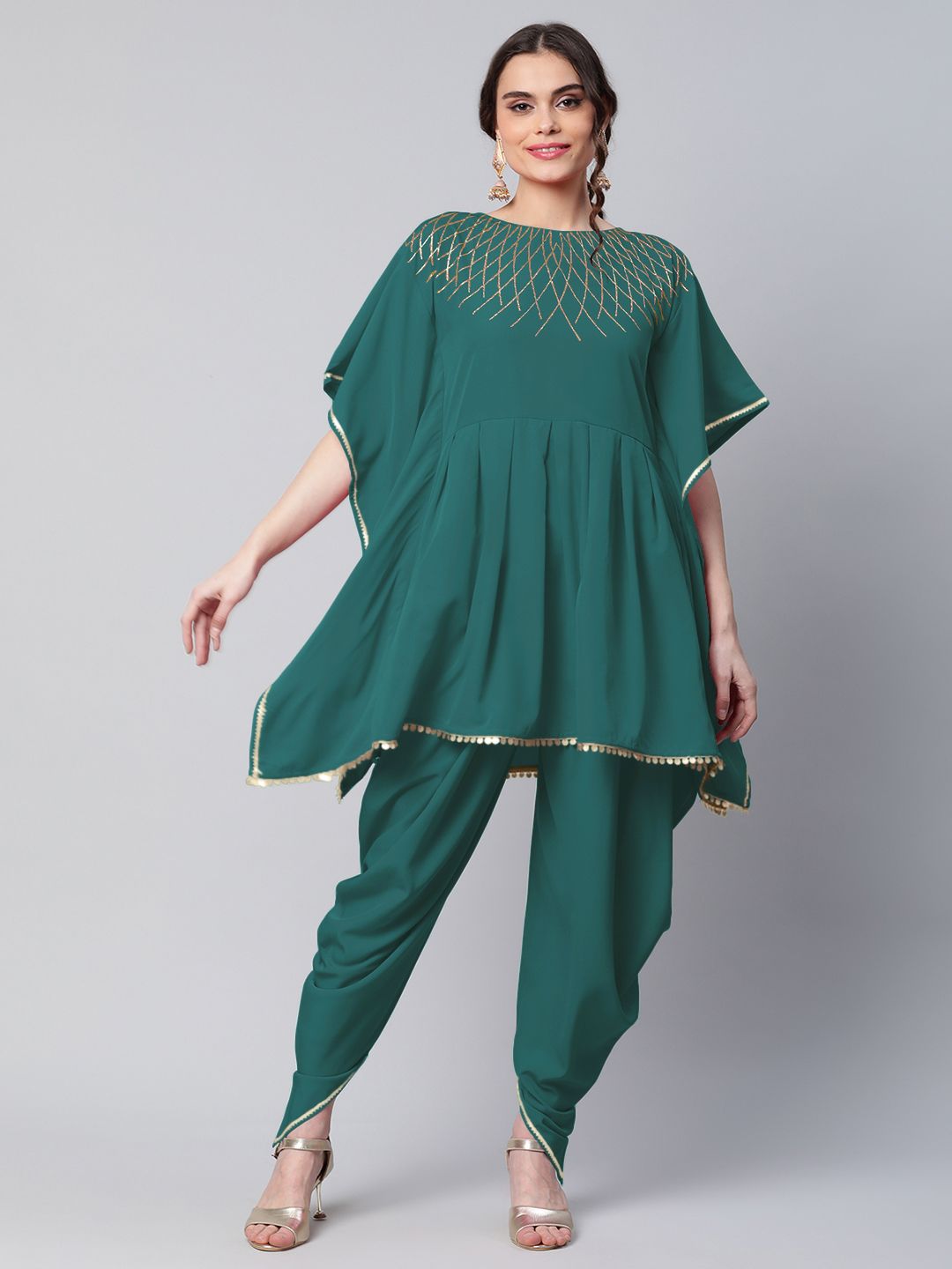 Dark Green Glitter Dhoti Kurta Set | Women's Dhoti Pants Outfit