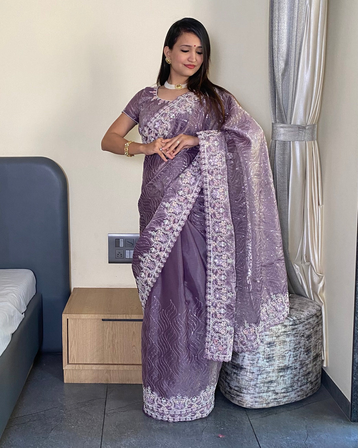 Silk Blend Saree for Women - Lilac | MLWSHSA9079LVR