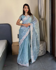 Silk Blend Saree for Women - Blue | MLWSHSA9080SKB