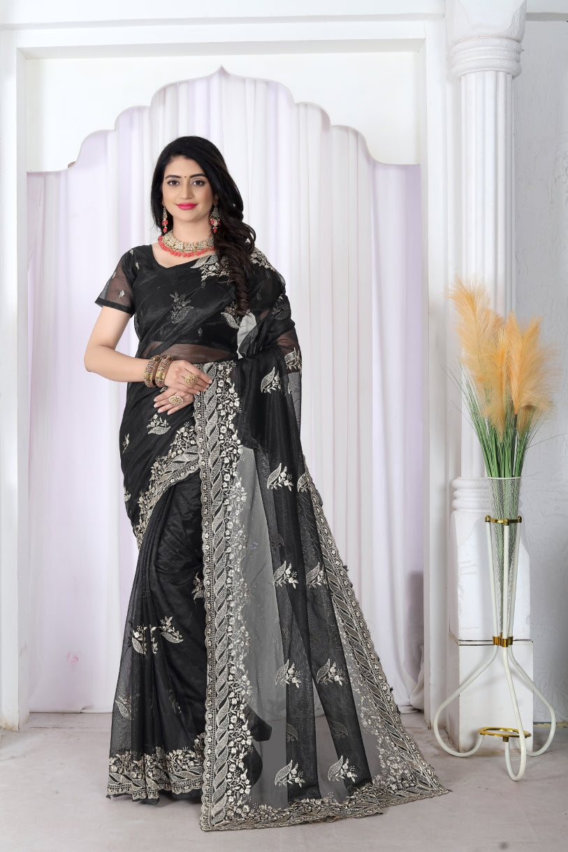 Nylon Saree for Women - Black | MLWSHSA9171BLK