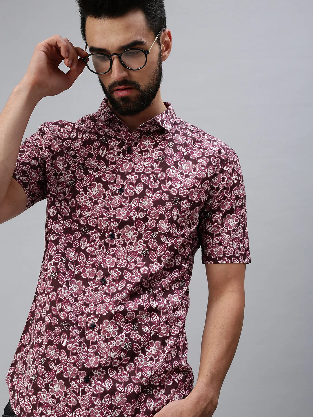 Magenta Printed Cotton Mens Shirt | DesiQlo Formal Shirts