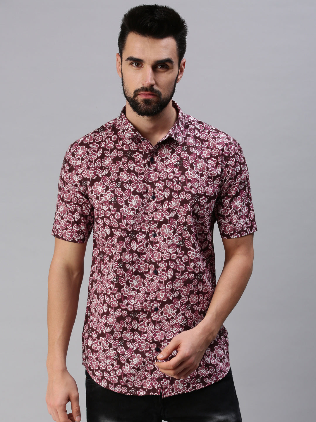 Magenta Printed Cotton Mens Shirt | DesiQlo Formal Shirts
