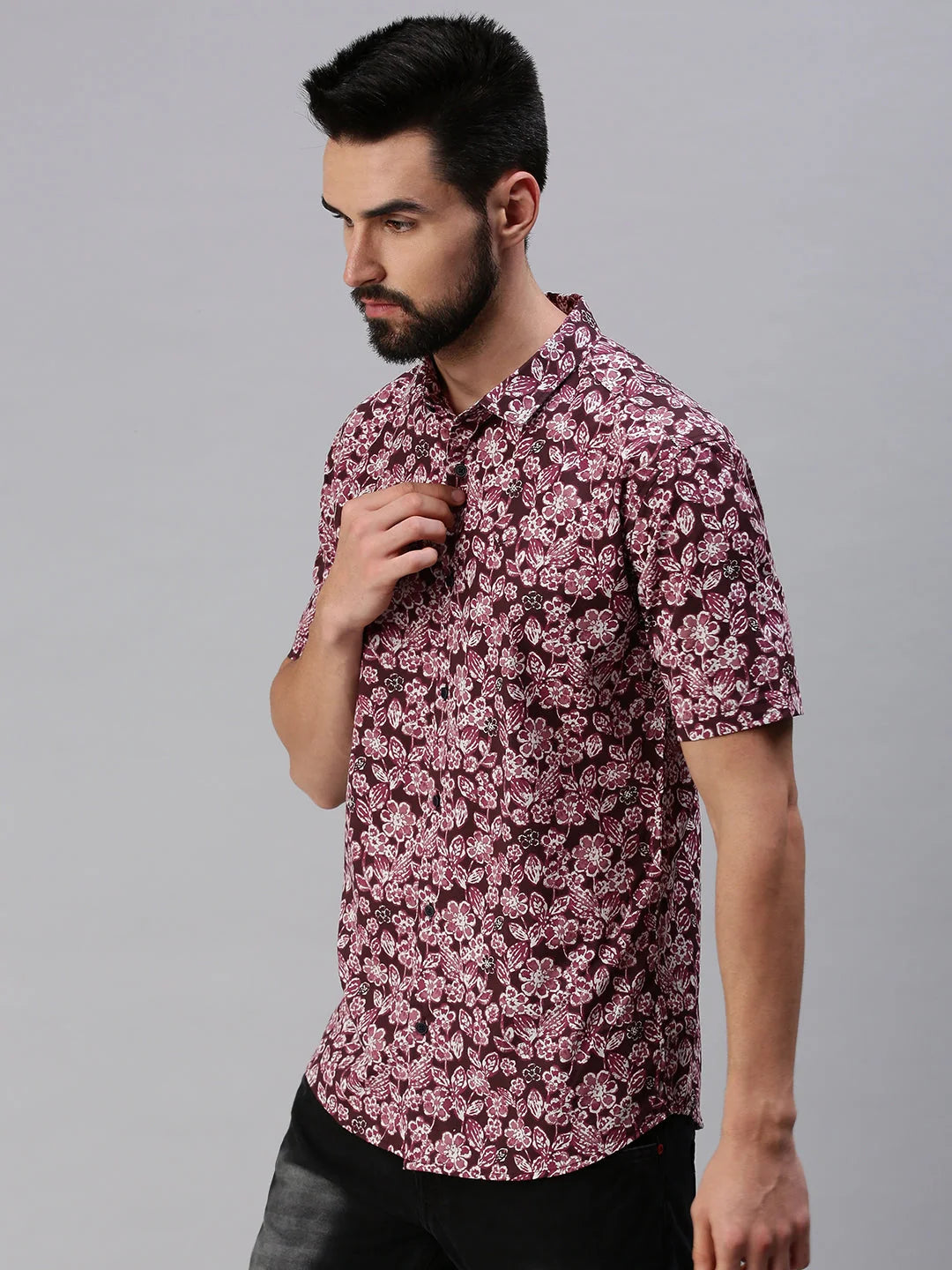Magenta Printed Cotton Mens Shirt | DesiQlo Formal Shirts