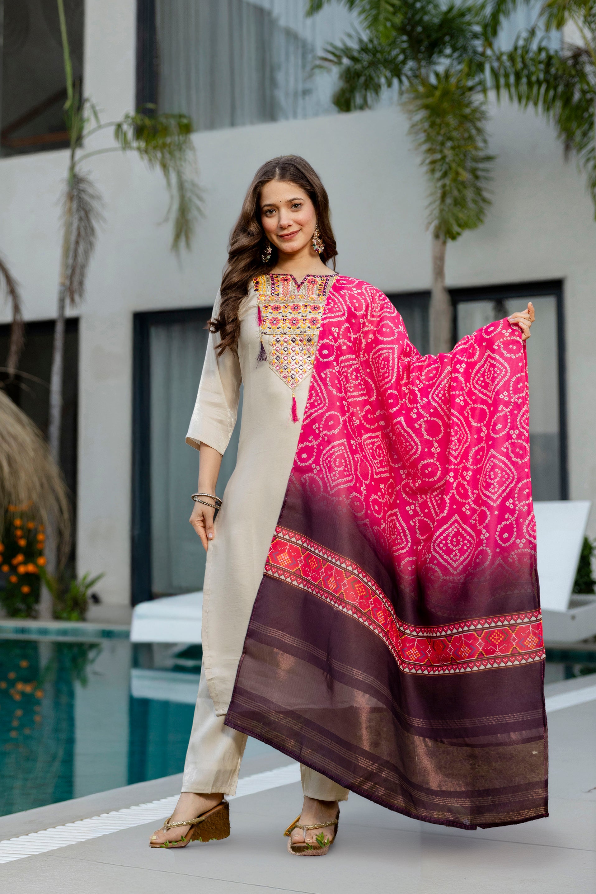 Viscose Kurta Set for Women - Off White | MLWSHKS8919CRM | DesiQlo