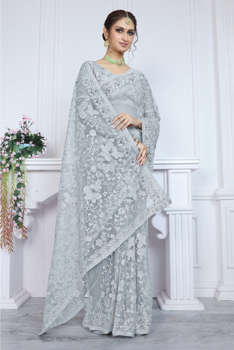 Nylon Saree for Women - Grey | MLWSHSA9082GRY