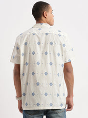 Men Cuban Collar Geometric Cream Shirt-Rippon-2347-Cream