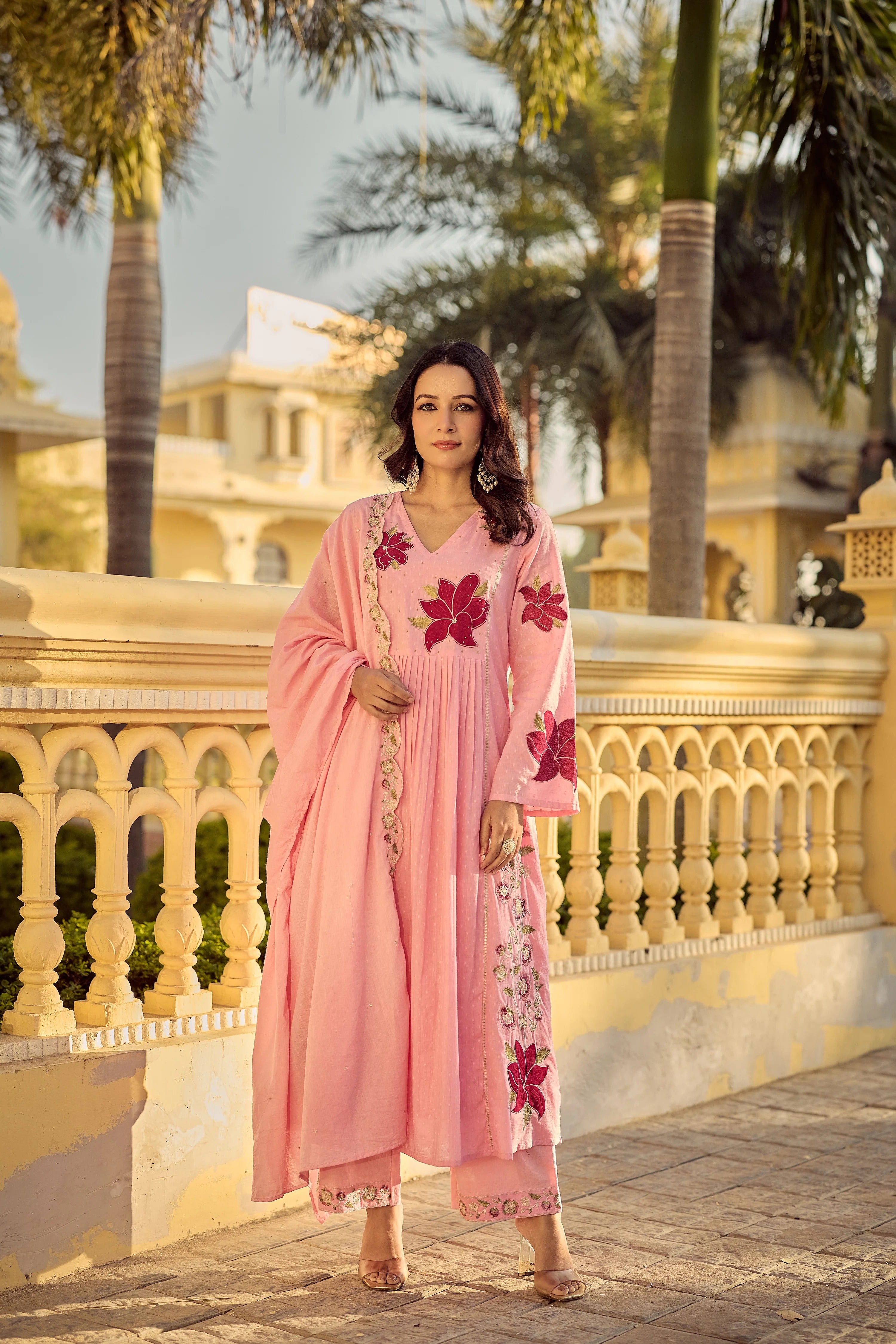 Cotton Blend Kurta Set for Women - Pink | MLWSHKS8922PNK | DesiQlo