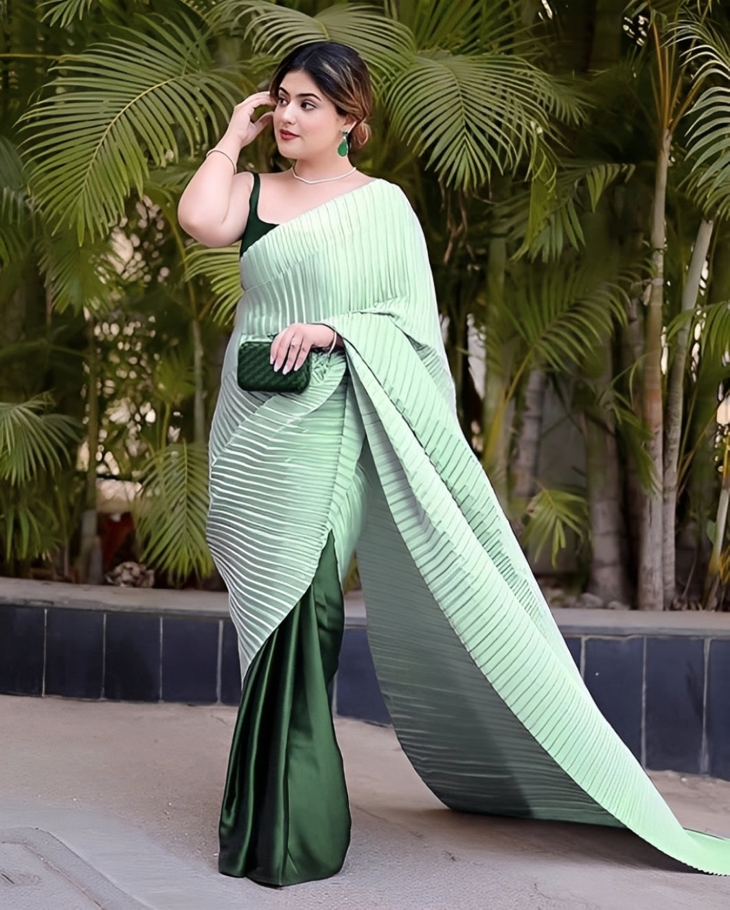 Chiffon Saree for Women - Green | MLWSHSA9175GRN | DesiQlo
