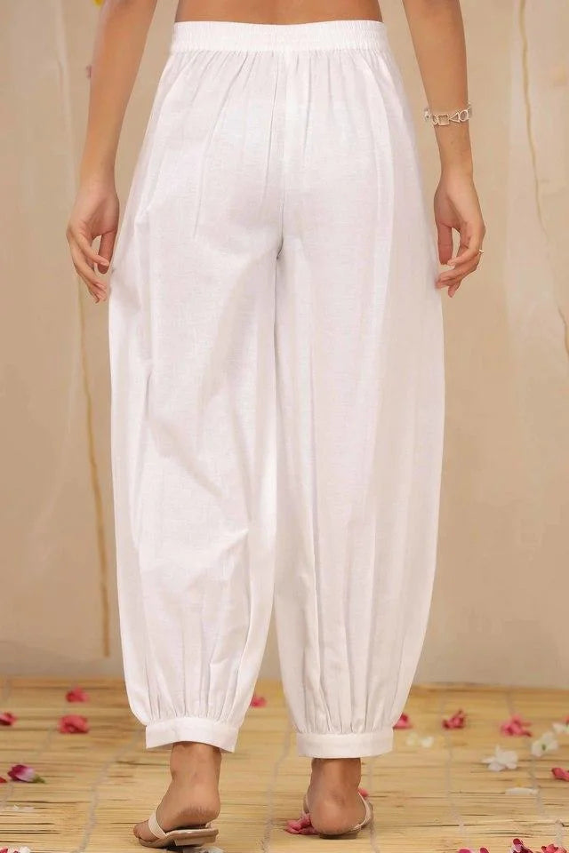 White Cotton Flex Dhoti Pants - Designer Ethnic Pants