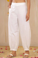 White Solid Cotton Flex Dhoti Style Pants-2876WHITE