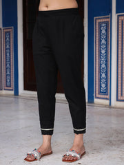 Black Solid Cotton Women Slim Fit Laced Pants With Single Side Pocket & Drawstring-S4333BLACK