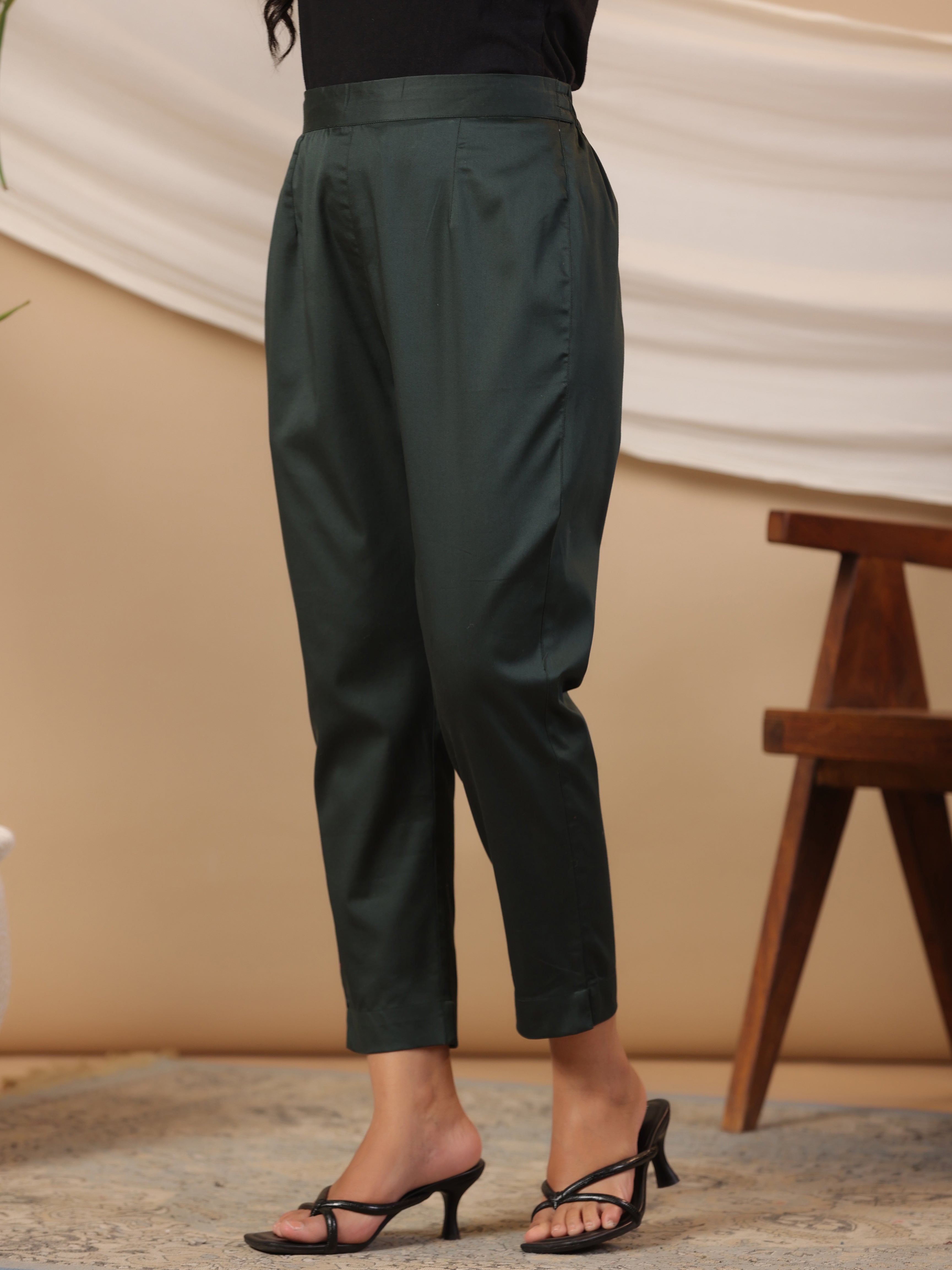Jade Green Solid Lycra Women Drawstring Pants With Single Side Pocket 
