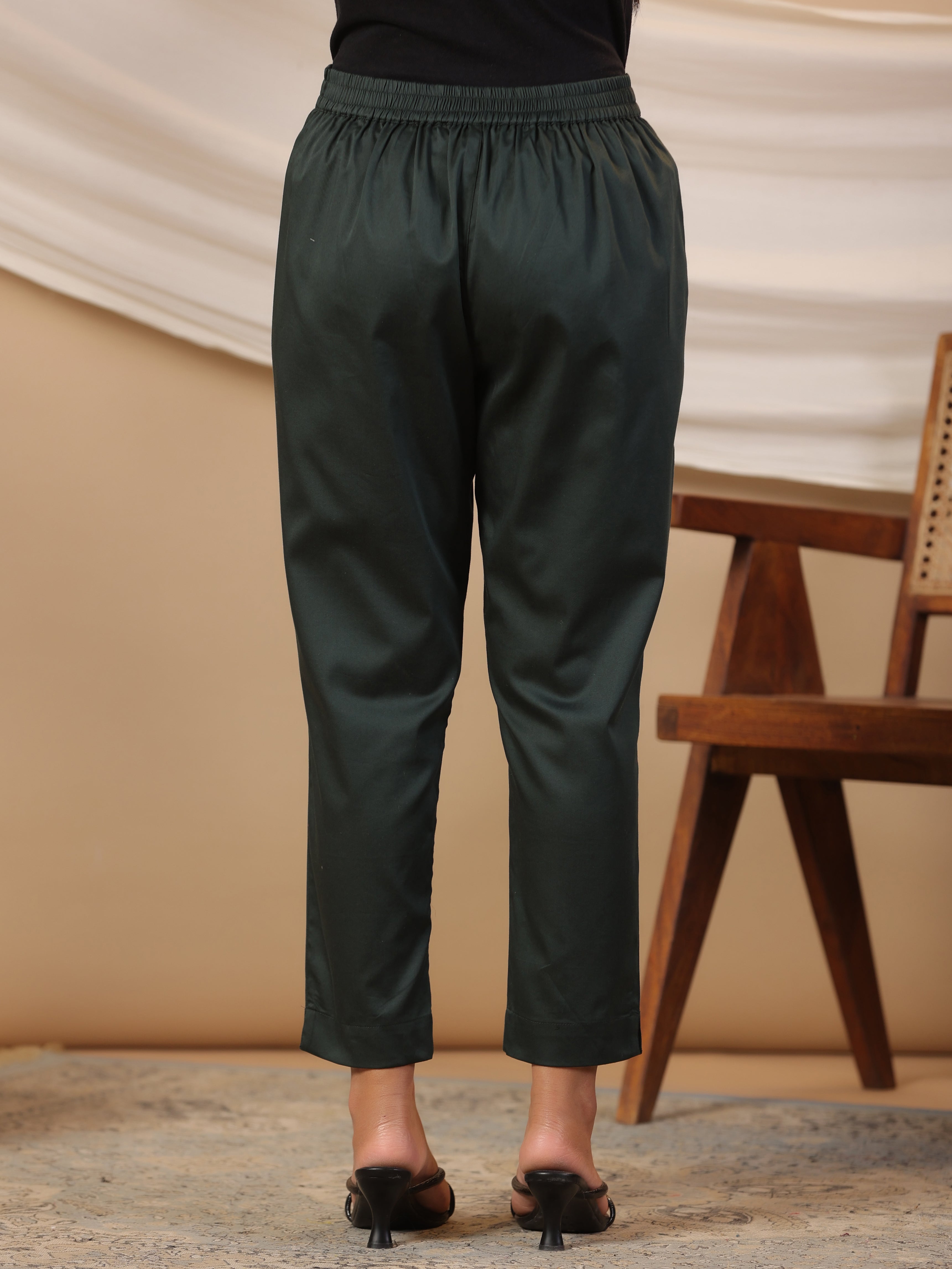 Jade Green Solid Lycra Women Drawstring Pants With Single Side Pocket 