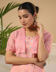 Peach Geometric Printed Rayon Kurta Pants & Jacket With Sequins Work-S4355PEACH