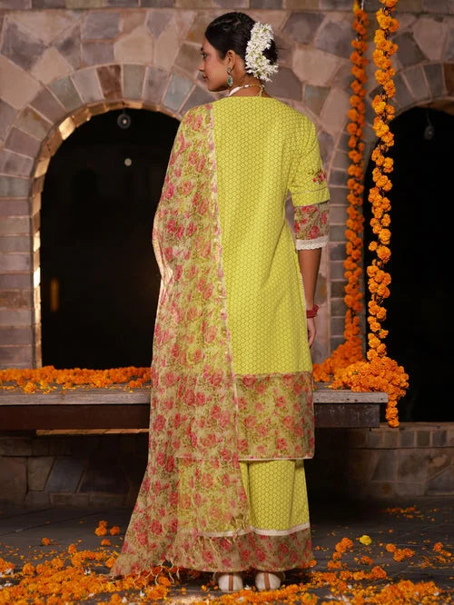 Shop Green Floral Kurta and Palazzo Set | Women's Palazzo Sets
