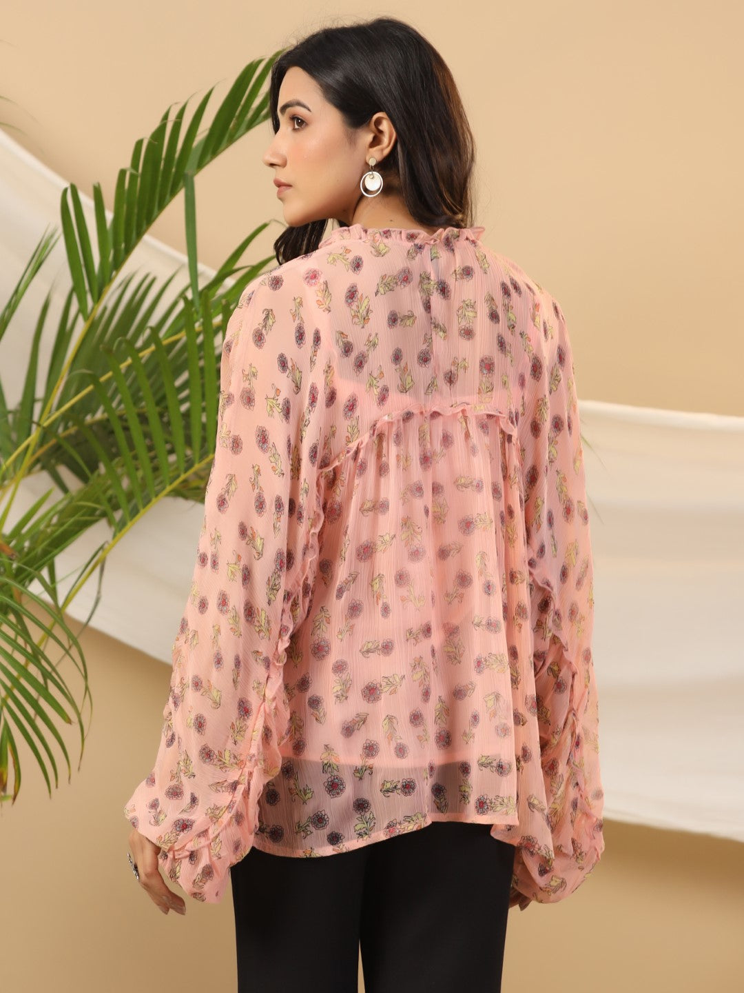 Peach Floral Printed Chiffon Tunic With Inner | DesiQlo