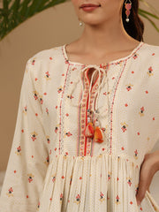 Juniper Ivory Geometric Printed Rayon Tunic With Beads & Sequins
