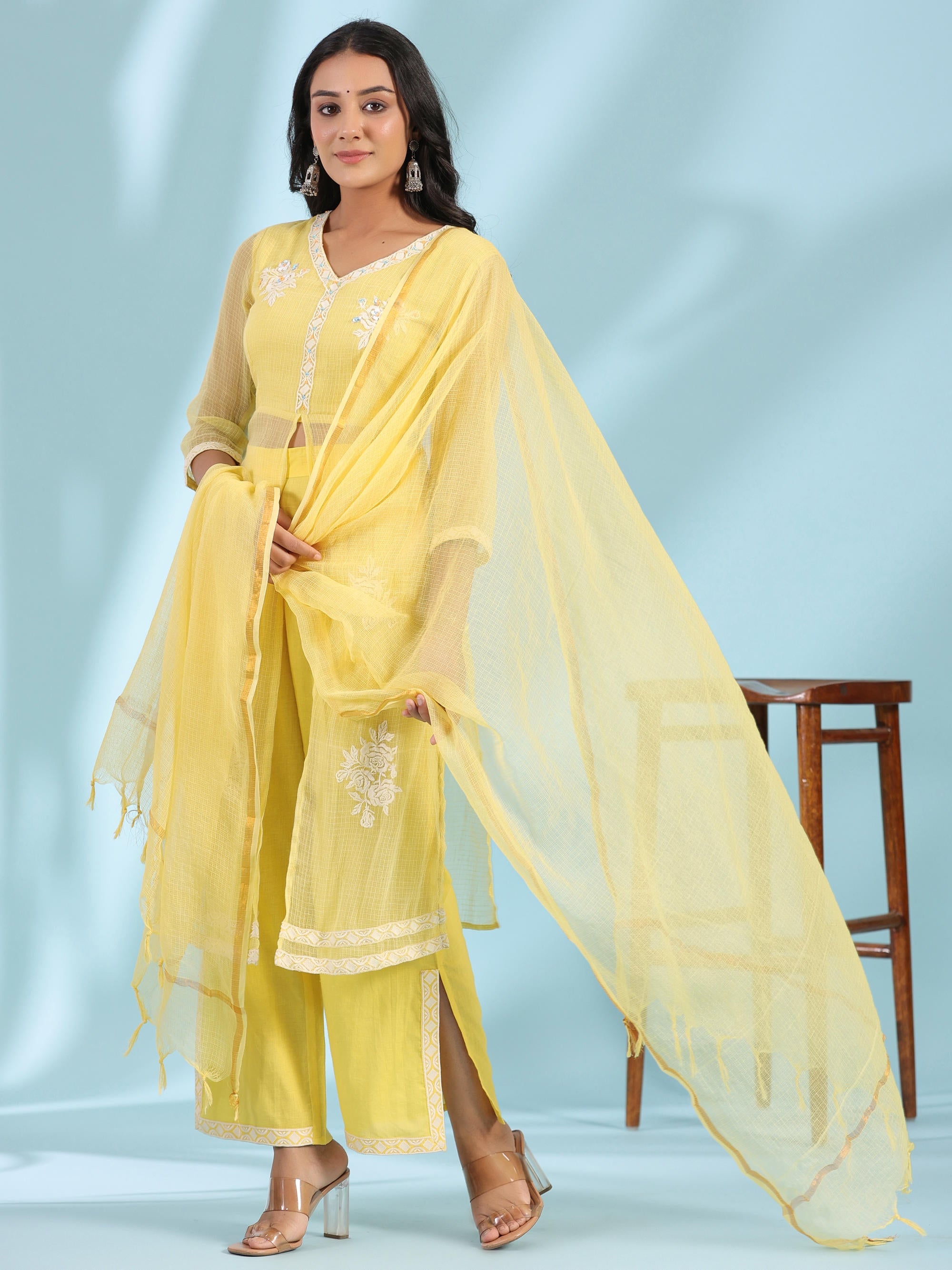Yellow Floral Kurta Palazzo Set | Womenâ€™s Palazzo Sets