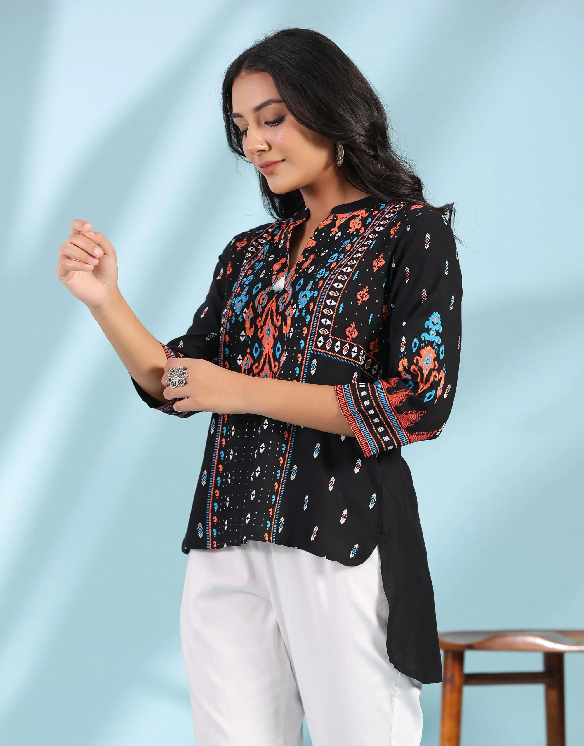 Black Printed Tunic Top - Stylish Indian Kurta for Ladies