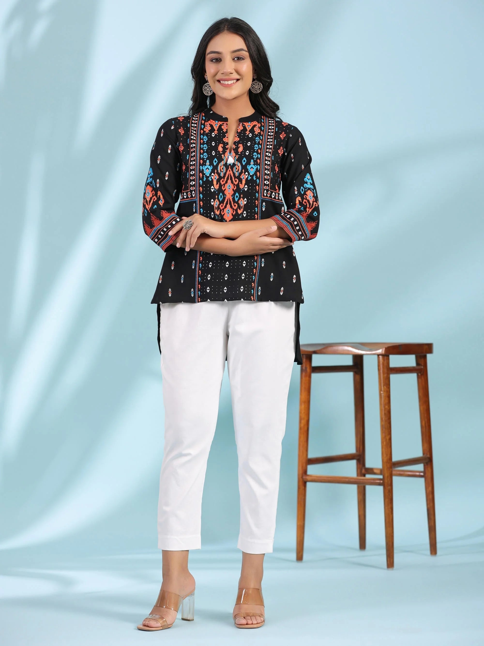 Black Printed Tunic Top - Stylish Indian Kurta for Ladies