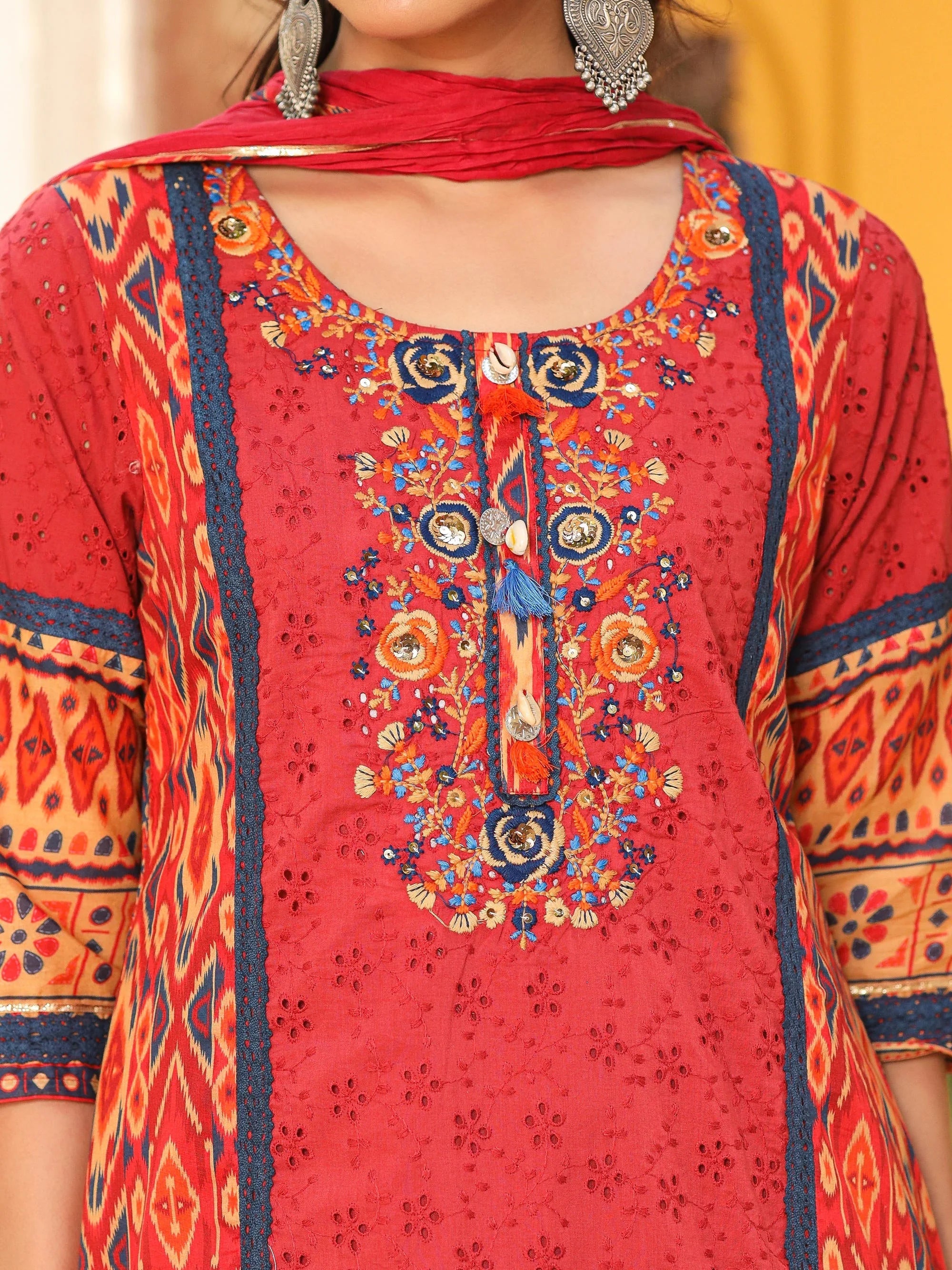 Rust Ikat Print Kurta Set | Designer Kurta Sets for Women
