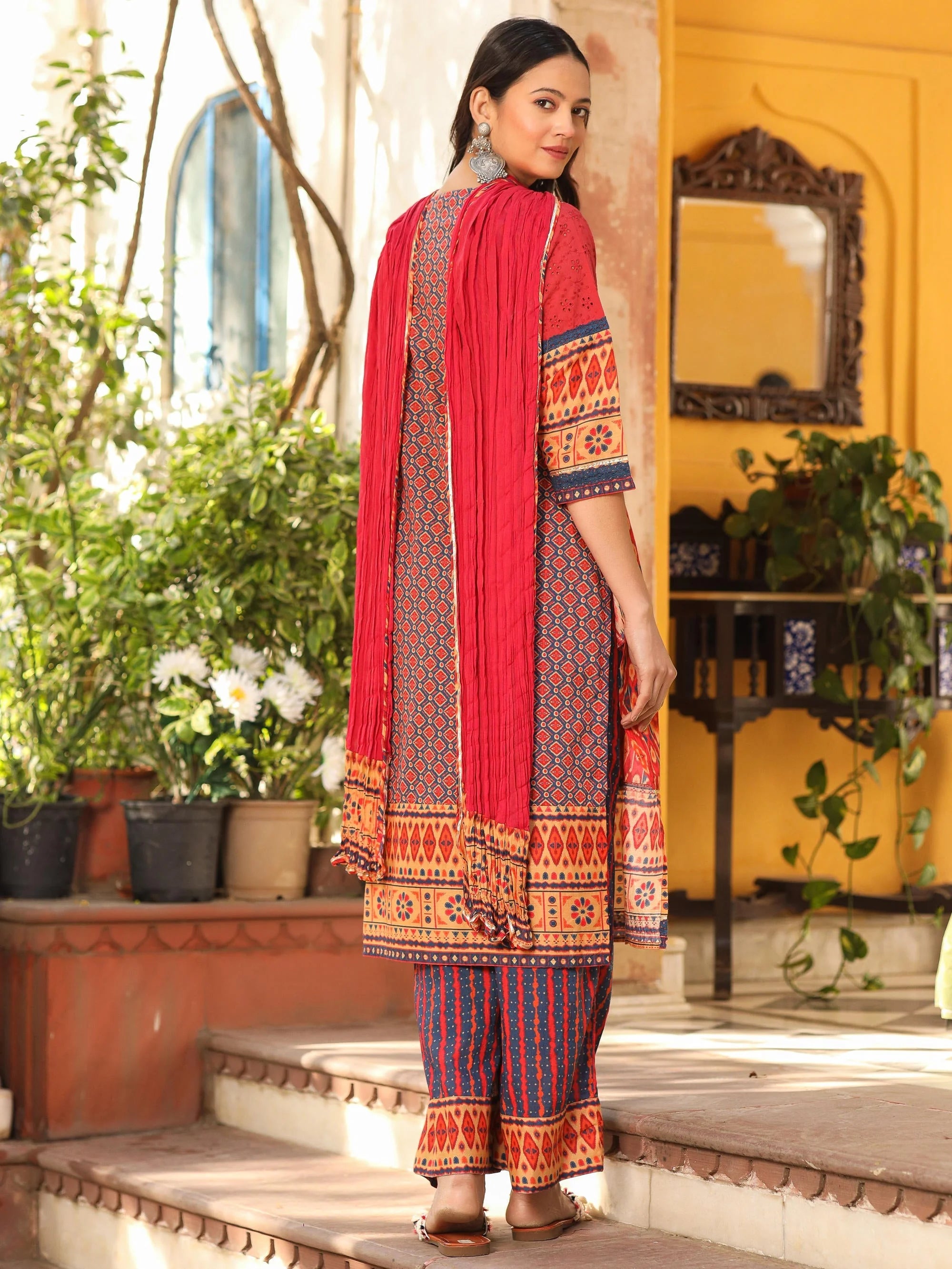 Rust Ikat Print Kurta Set | Designer Kurta Sets for Women