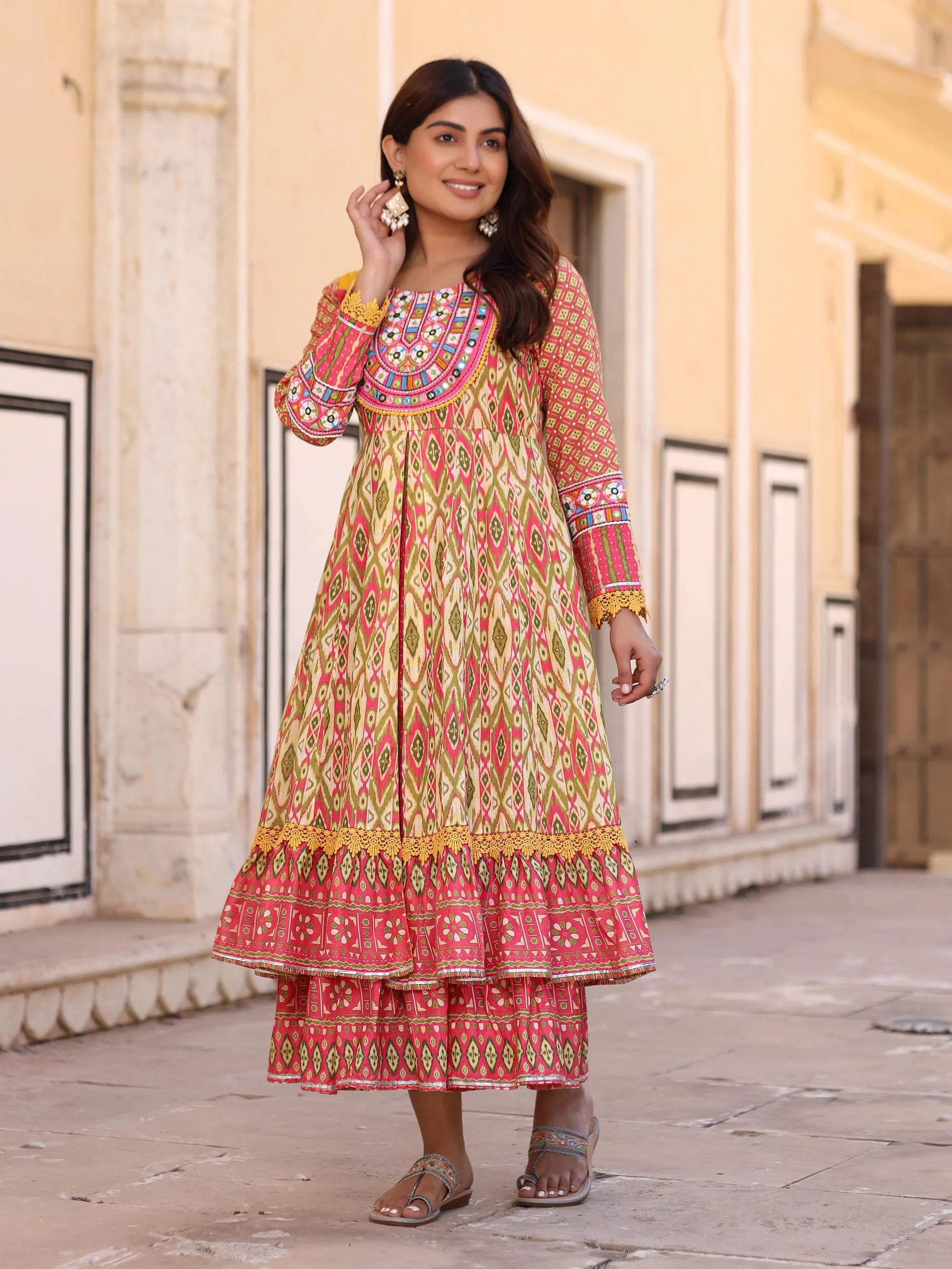 Green Ikat Cotton Maxi Dress Online | Indian Dresses