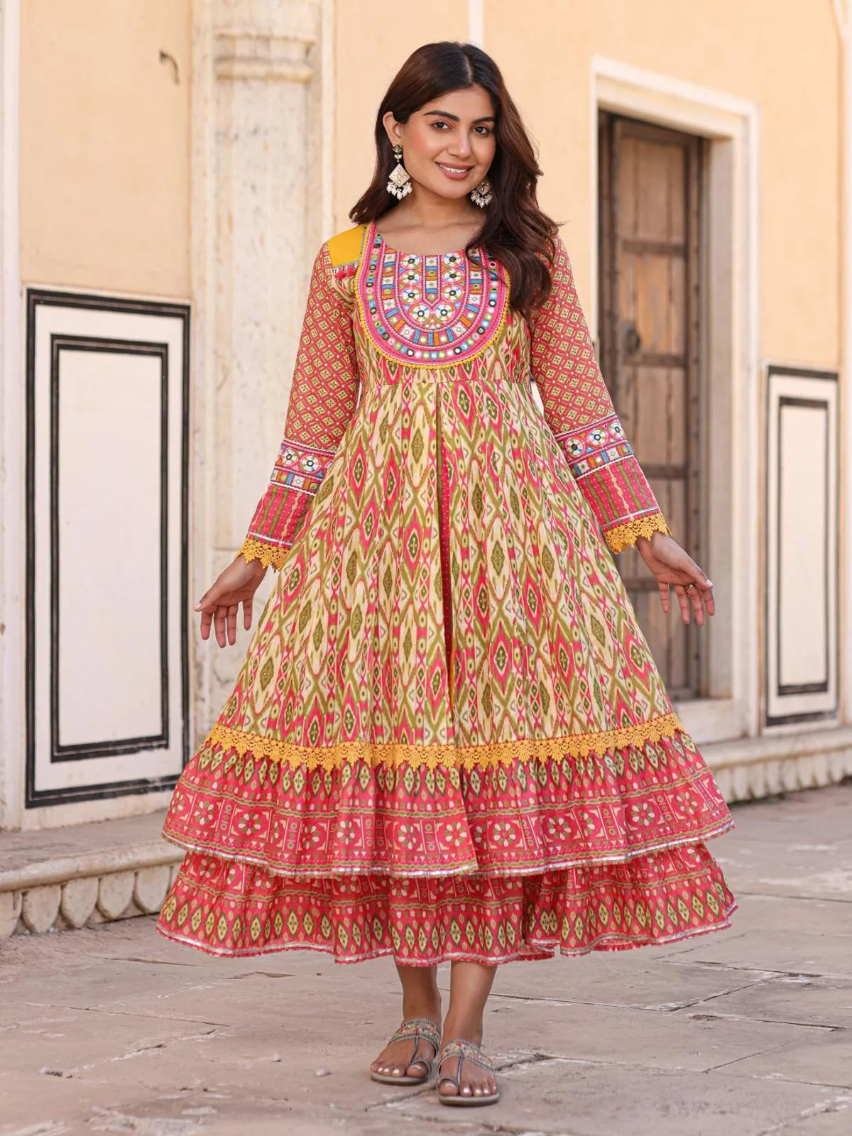Green Ikat Cotton Maxi Dress Online | Indian Dresses