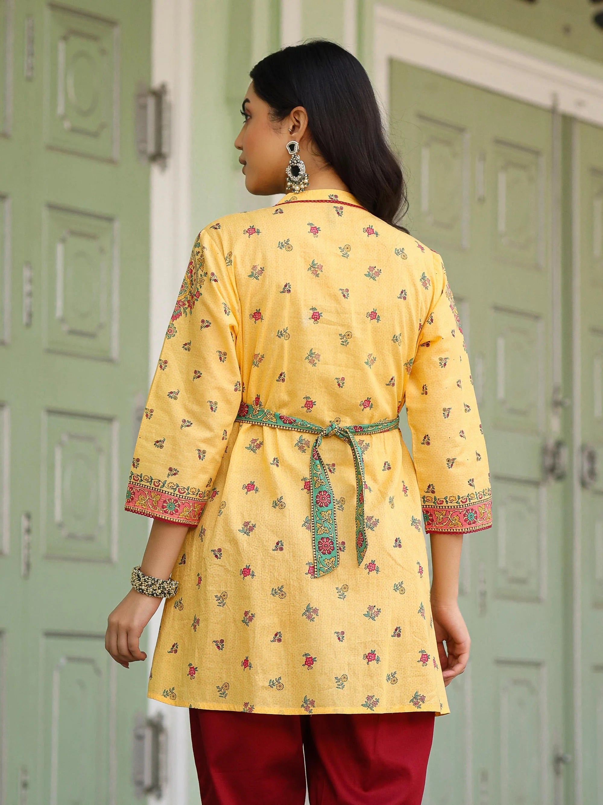 Mustard Floral Tunic Top - Indian Kurta for Women Online
