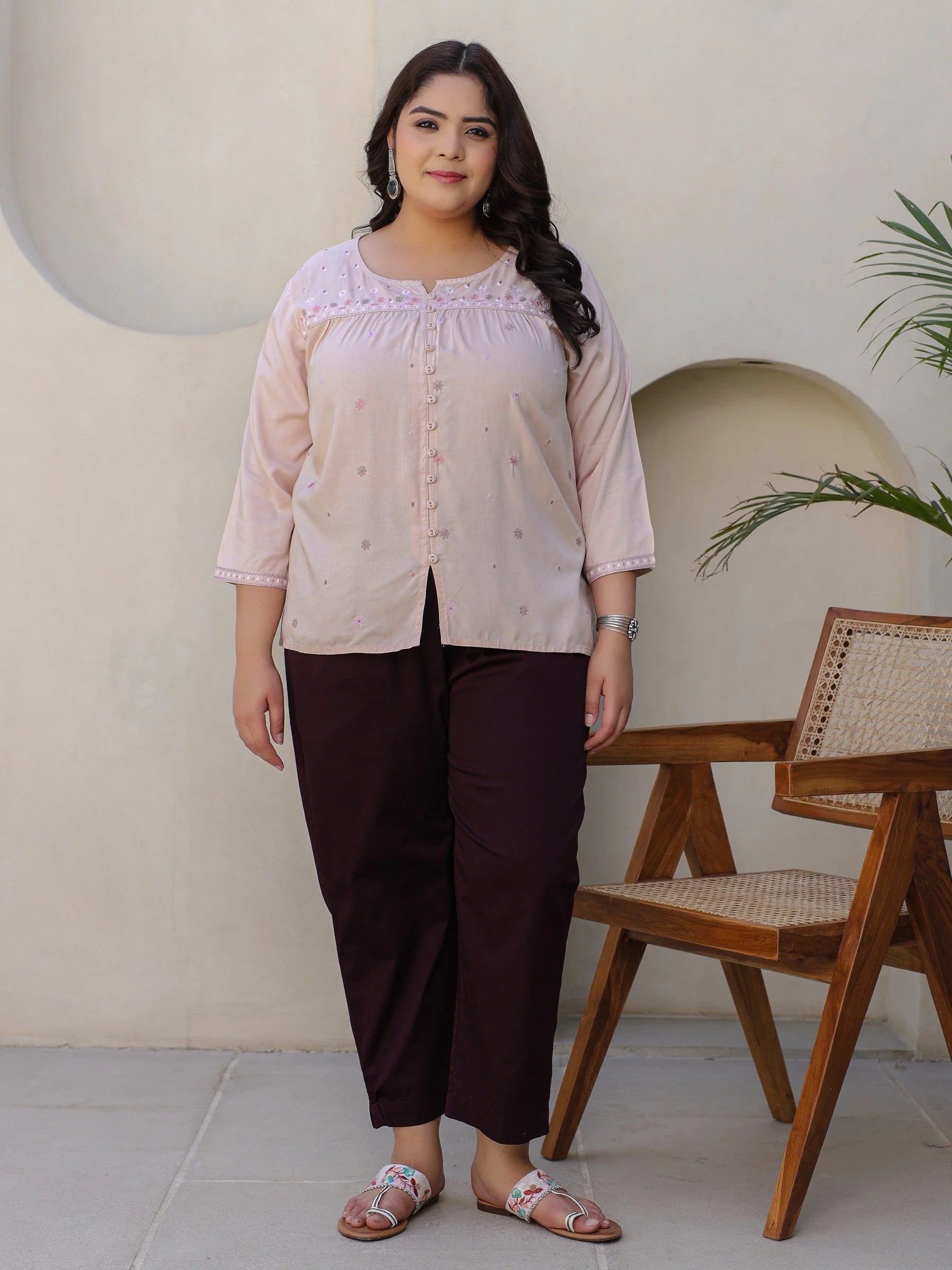 Plus Size Tunic Top - Embroidered Indian Kurta for Women