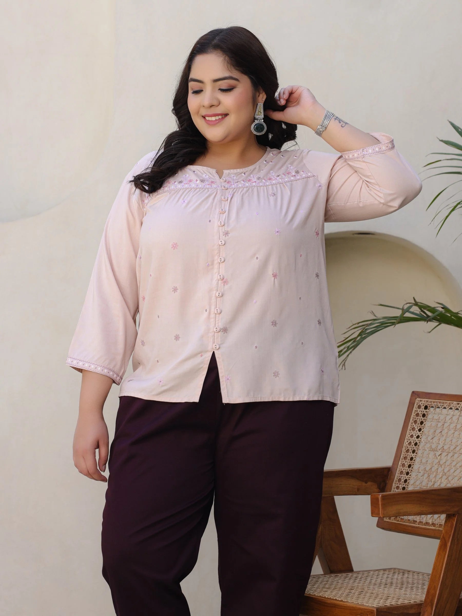 Plus Size Tunic Top - Embroidered Indian Kurta for Women